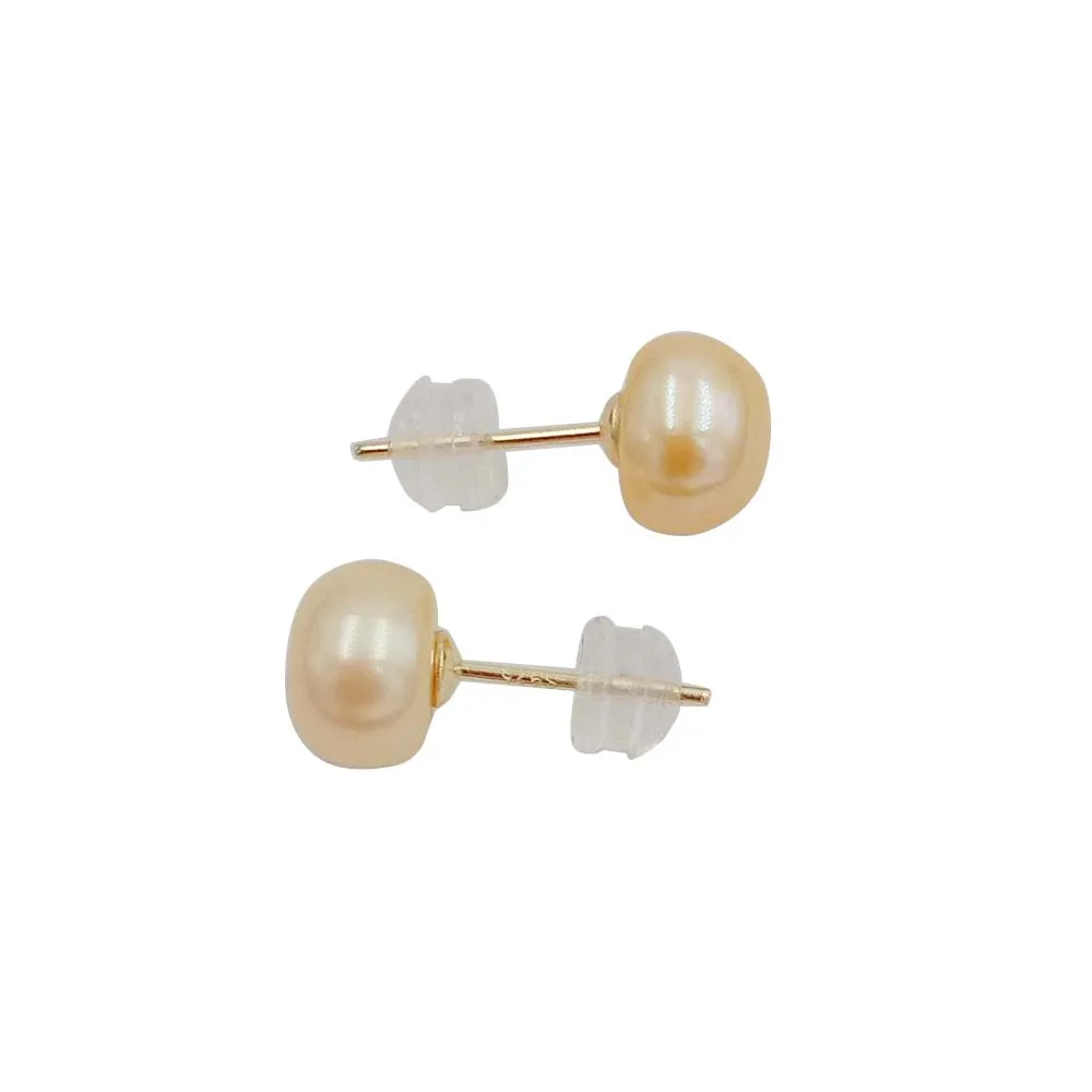 Freshwater pearl earring , 925 sterling silver stud earrings for wedding ,18 k gold plating color ,4-12 mm pearl, silicon backer