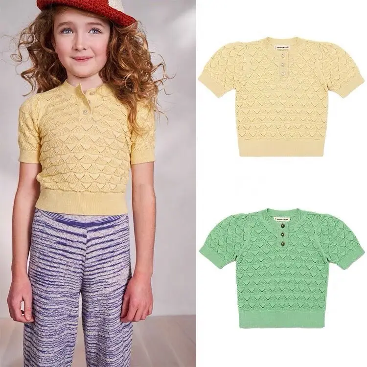 Custom summer short sleeve knitwear crochet knit tops t shirts for girls