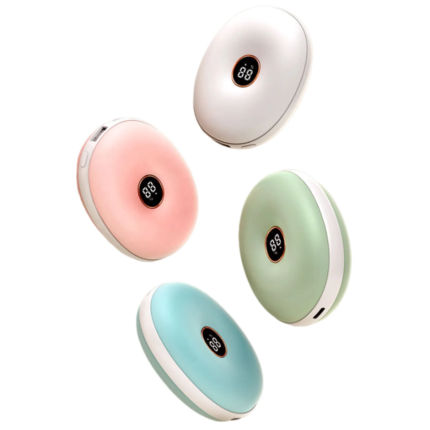 Colorful Round Donut Shape Double Side Heated Rechargeable Hand Warmer Power Bank Electric Mini Hand Heater with Digital Display