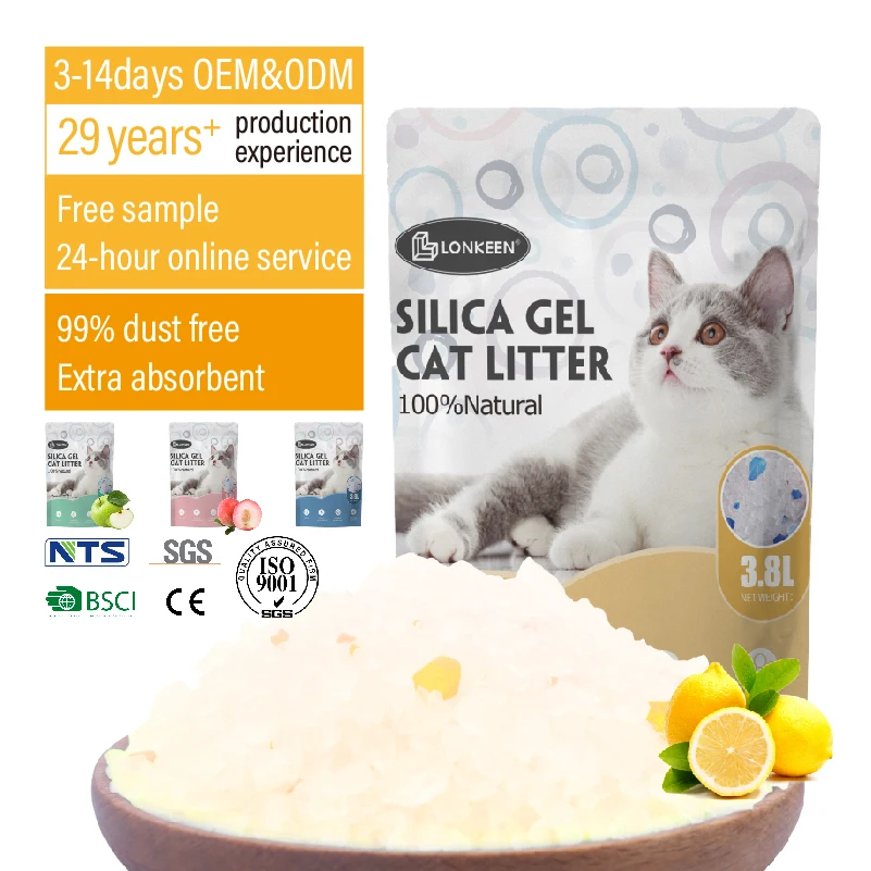 Wholesale customization OEM 3.8L 5L No dust crystal silica gel cat sand factory supply Crystal silicone cat litter