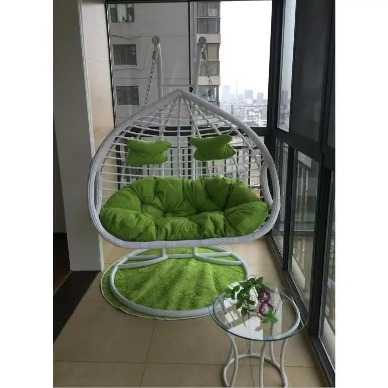 Patio Swings Double Egg Rattan Swing Chair Double Pole Hanging Basket Hanging Chair with Metal Stand