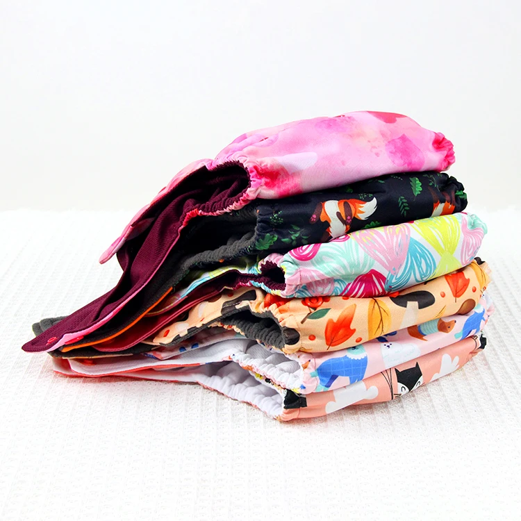 Double Gusset Diapers Newborn Polyester Clothes Diaper Supplier Custom Printed Cloth Diaper