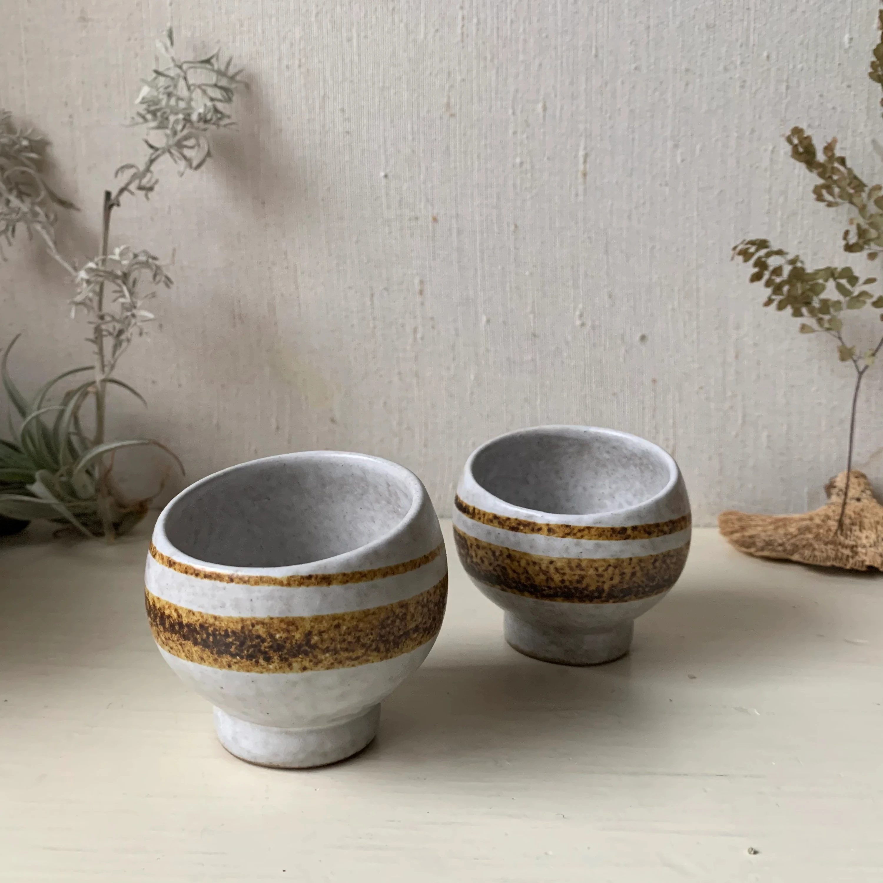 Vintage Pale Pottery Cups Mid Century Pottery Tea or Sake or Candle Holder Ceramic Cup For Candles