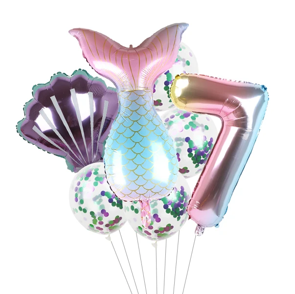 Mermaid Gradient Color Party Balloons 32 inch Number Birthday Children Decor
