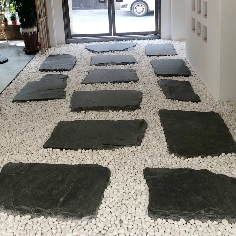 Natural grey stone square green lawn decoration SLATE non slip stepping stone