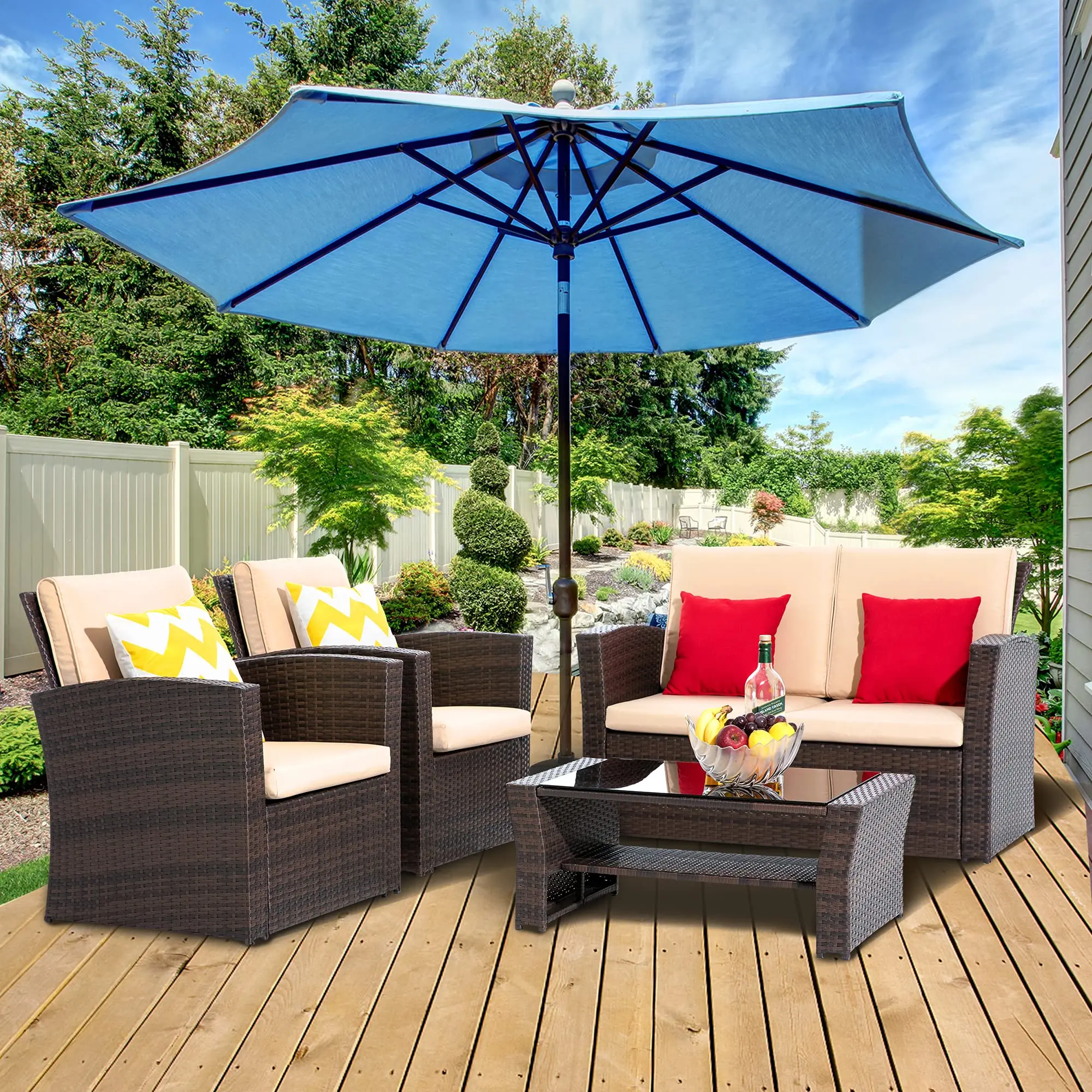 Hot Modern luxury exclusive wicker cane PE rattan brown outdoor patio garden sofa set furniture