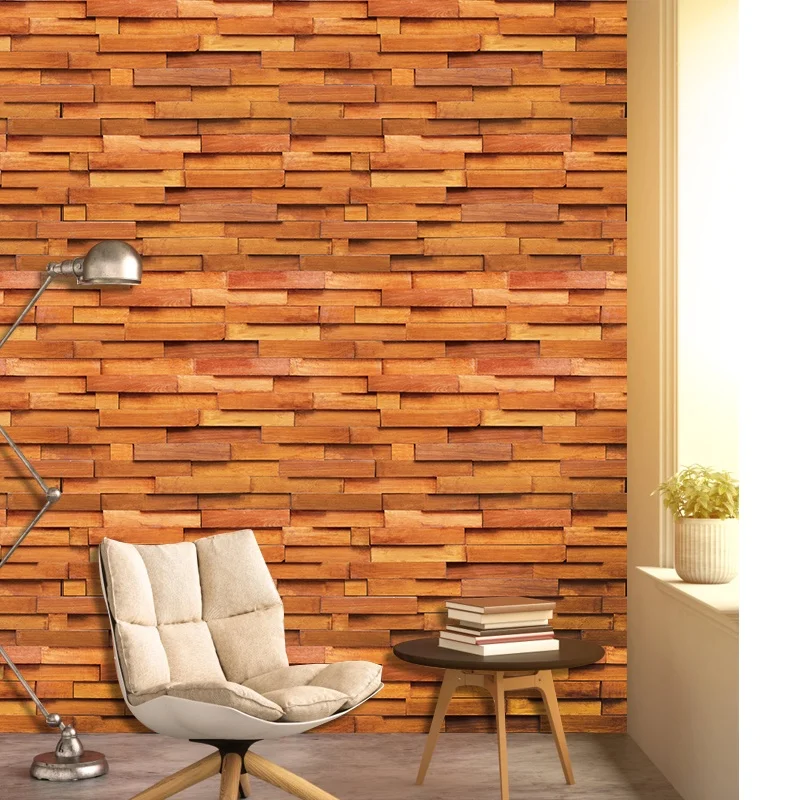 
SA-1030 45cmX10m Strong Glue Room Decoration Sticker Natural 3D PVC Wood Wallpaper 