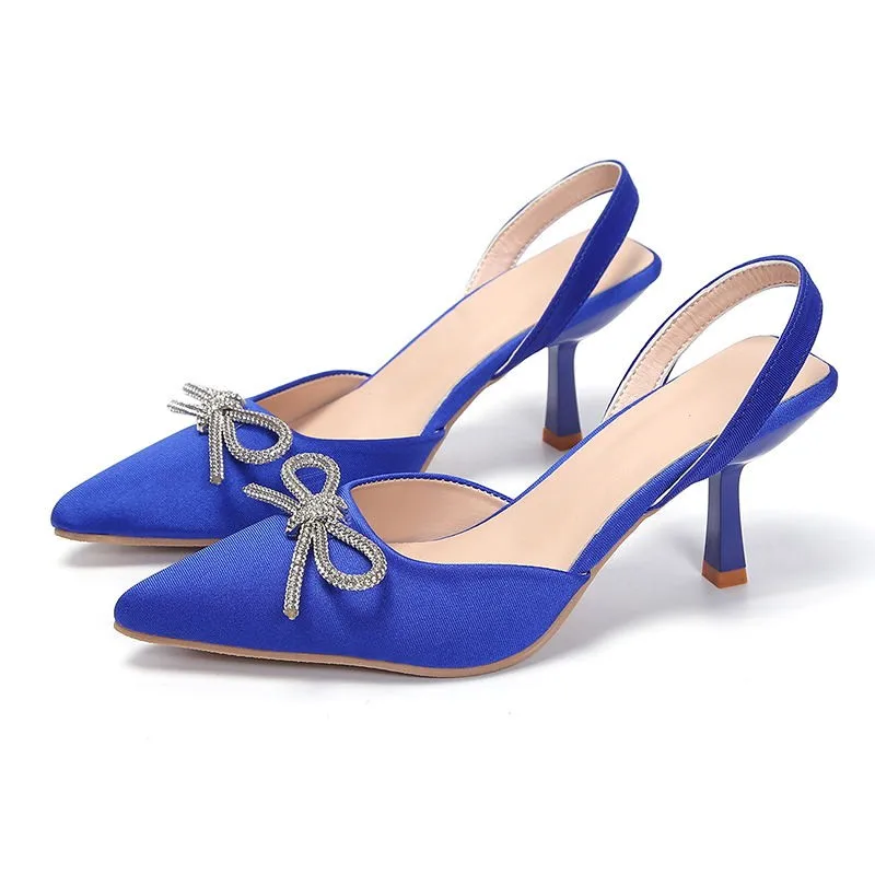 Women Candy Color Pumps Sandals Ladies Thin High Heels Sexy Plus Size Rhinestone Bowknot Stiletto Mules Summer Sandals Shoes