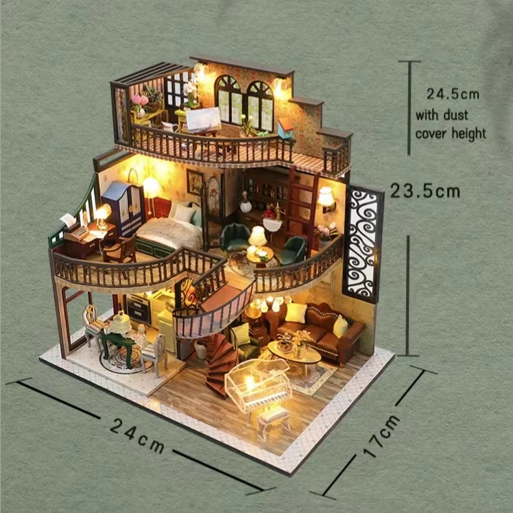 Best Selling 3D Wooden Retro Style Crafts DIY  Miniature Furniture Dollhouse Doll Houses For Girls
