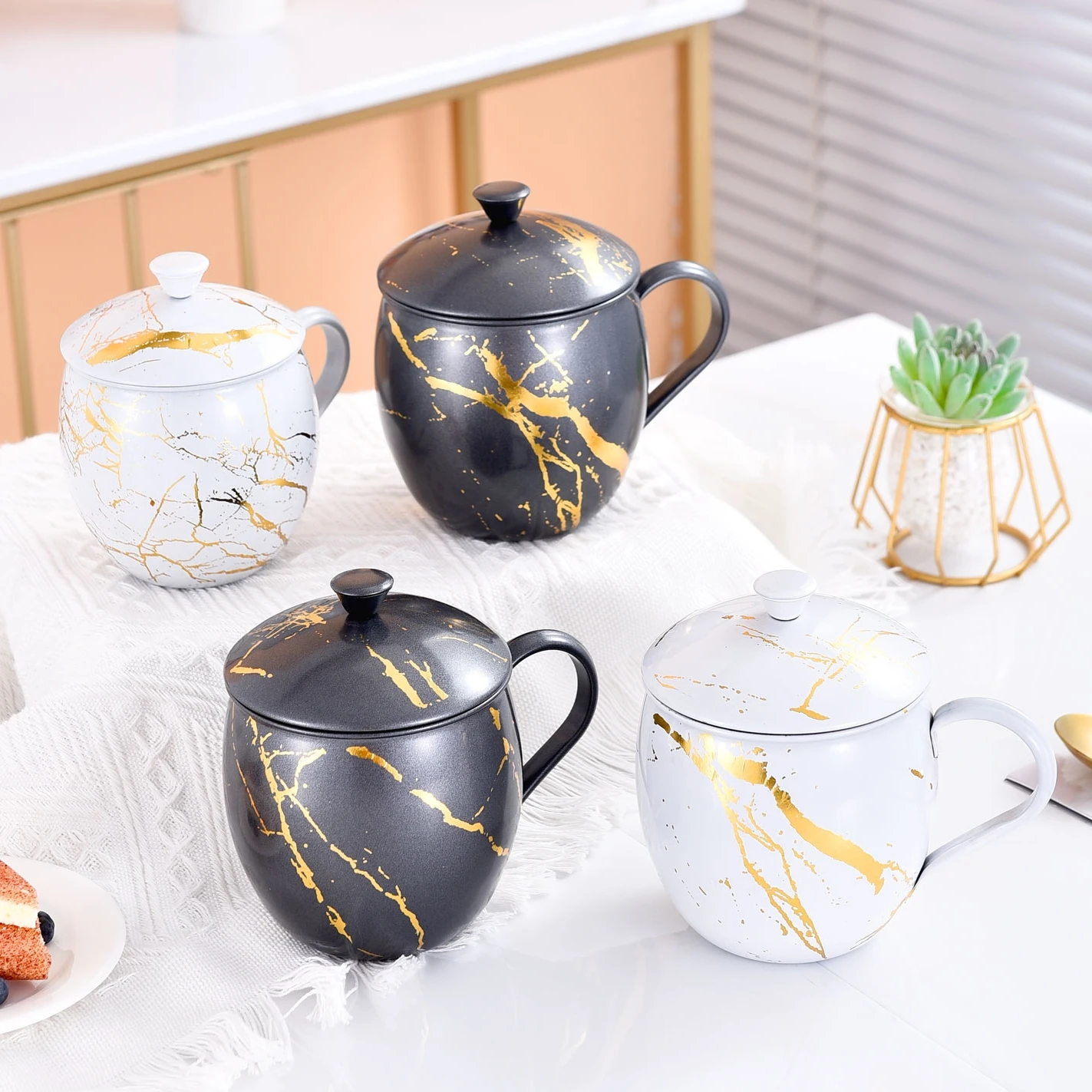 Personalized stone grain stainless steel espresso cup mug with lid custom printed coffee vintage mugs