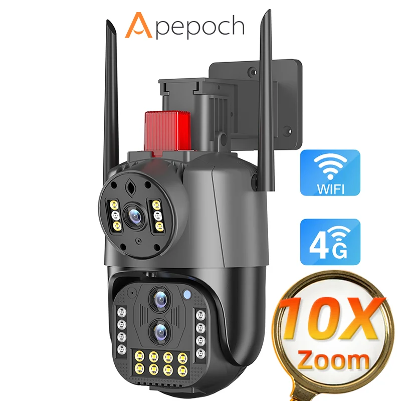 9MP IP Camara PTZ 3 Lens 10X Zoom AI Support Memory Card Motion Tracking V380 Network Wifi CCTV Camera