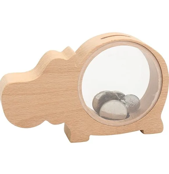 Wooden Acrylic Animal Shapes Coin Box Saving Money Coin Box Piggy Bank for Kids Gift Home Desktop Decoration Ornaments (Whale)