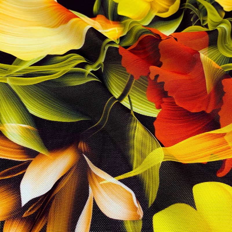 custom breathing polyamide elastane breathable thin floral printed power net mesh fabric for dress lining