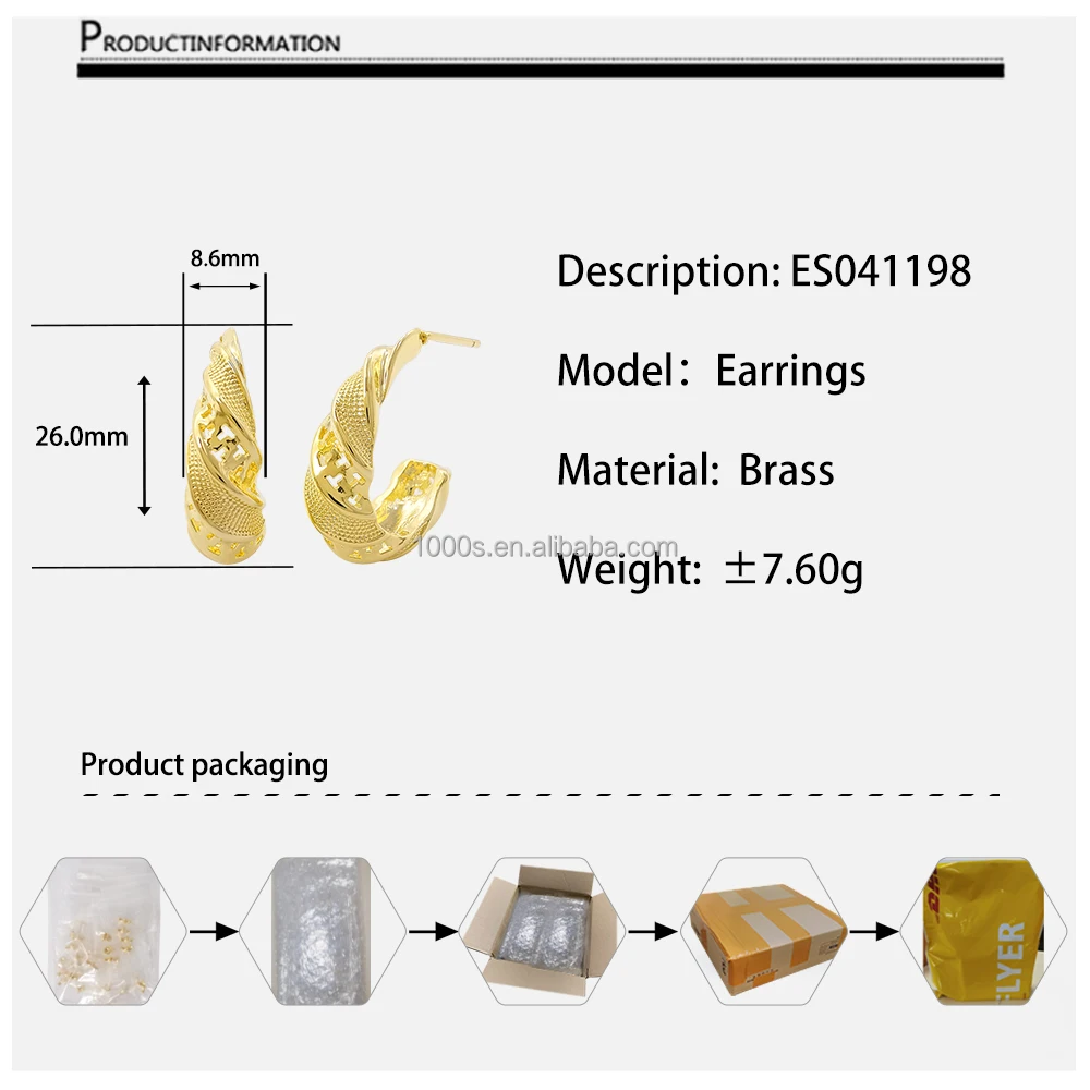 18K Gold Plated Brass Jewelry Simple Designer Open Hoops Type C Delicate Ear Stud Jewelry