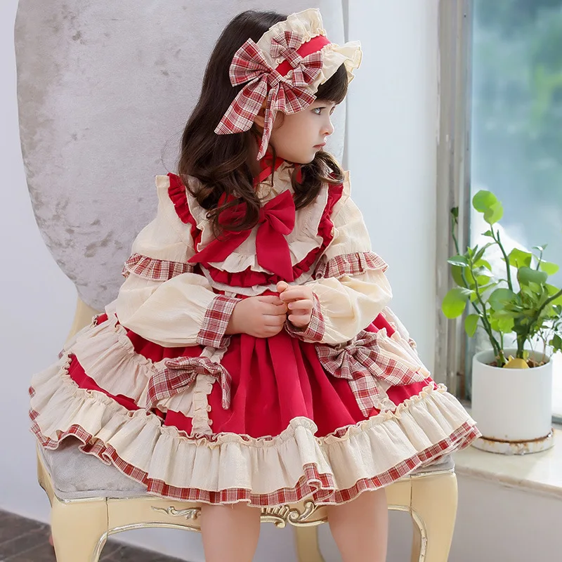 Girl Lolita Dress Anime Kawaii Strawberry Pattern Cute Ruffle Puff Sleeve Colorful Elegant Retro Lady Drees