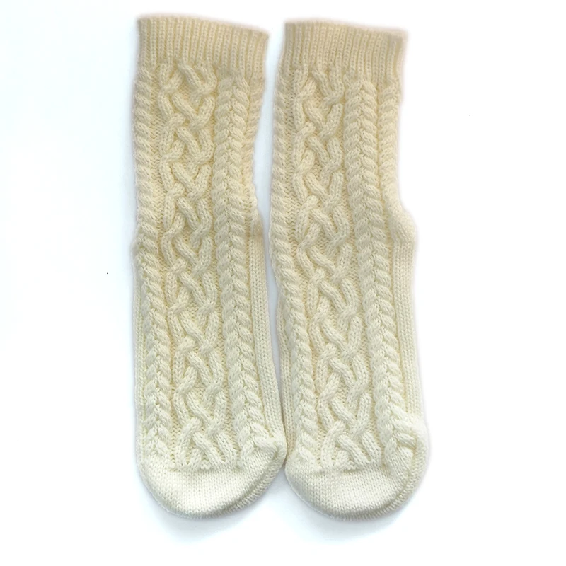 Long slipper socks with rubber sole for adults indoor household solid white knitted non-slip warmer floor socks