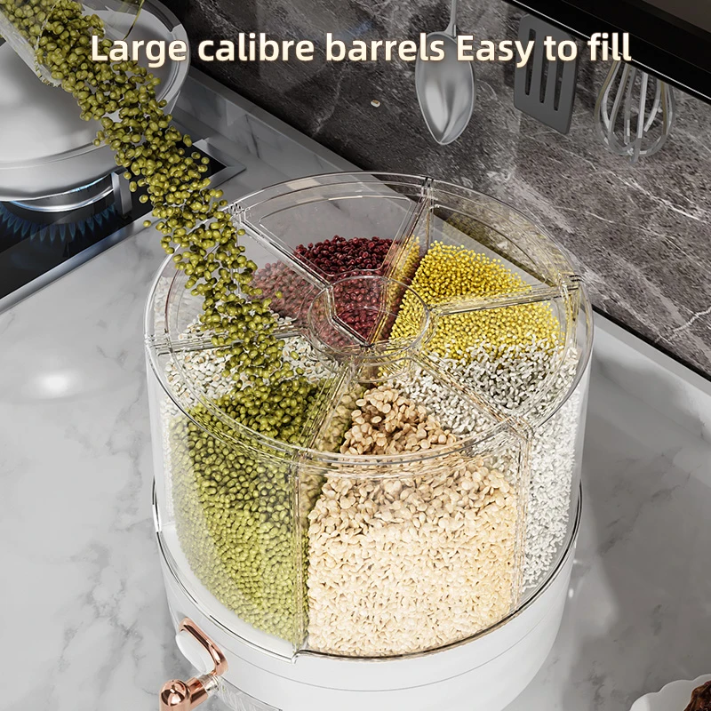 Commercial Kitchen Large 360 Rotation Dry Food Storage Containers Multi Grain Cereal Dispenser with Lids