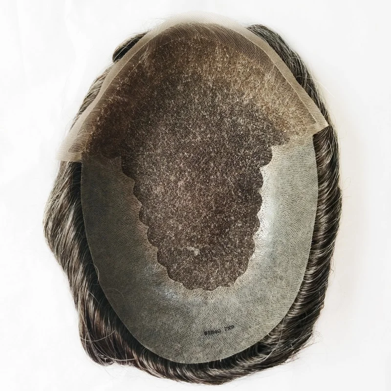 Q6 Wholesale Bleached Knot Natural Hairline Thicker Density Human Real Hair Replacement System Piece Full Swiss Lace Men Toupee