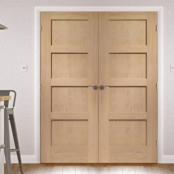 American style Customized  White Primed Solid Core Wood Interior Oak wood Door shaker style doors