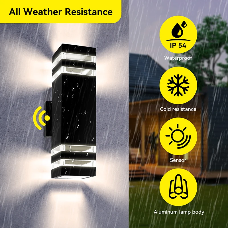 Hot Sale Modern Smart Home Lighting E26 LED Wall Light Exterior mounted Waterproof Motion Sensor Outdoor Wall Lamp