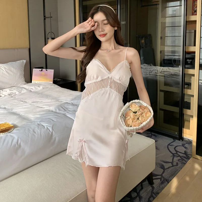 Wholesale 2023 New Luxury Satin Silk Robes Nightgowns 2pcs Fashion Sexy Ice Silk Night Dress For Women