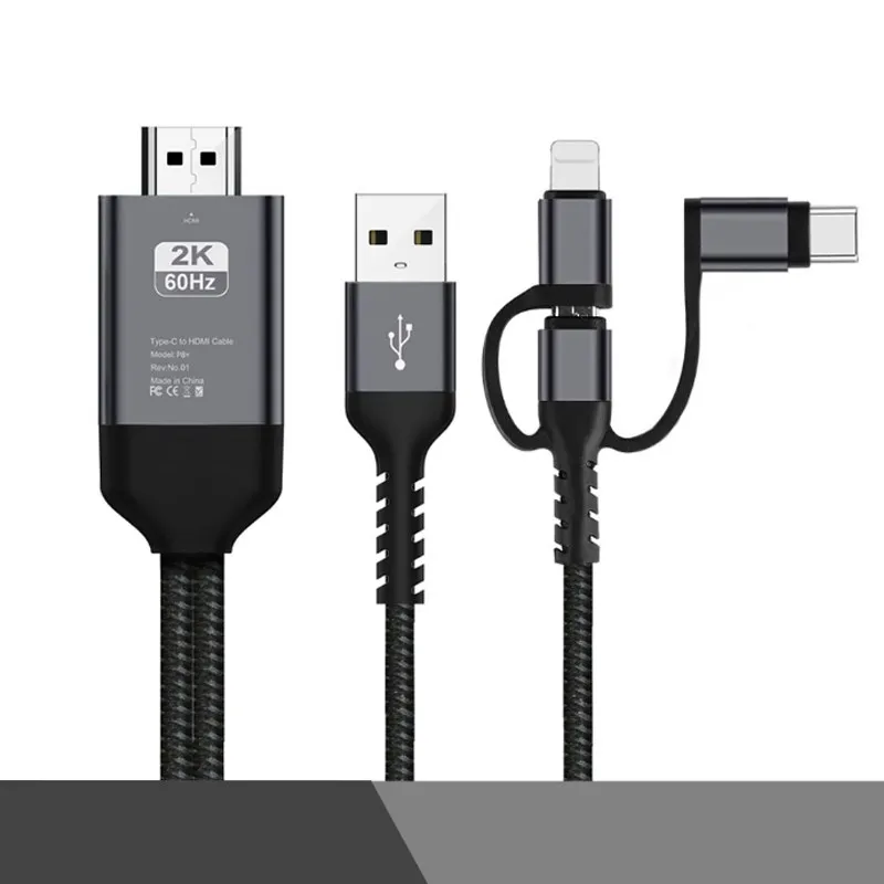 Хорошее качество Micro 8 Pin Тип C к hdmi 3 в 1 нейлоновый Плетеный литой провод 2K hdmi кабель