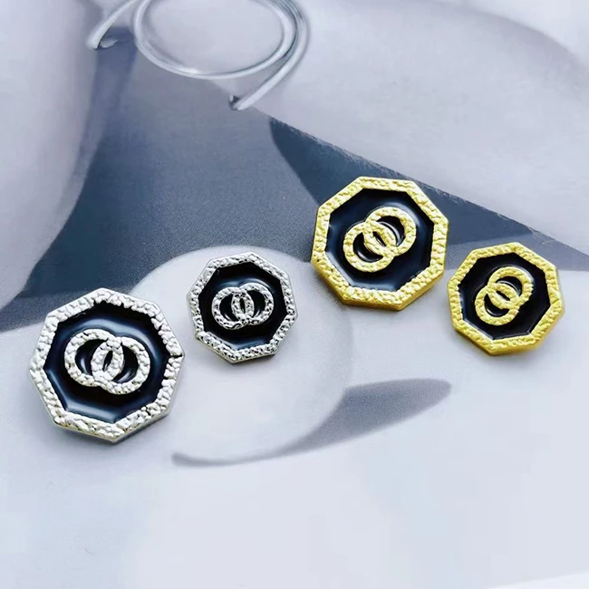 Custom design embossed logo octagon gold color black metal zinc alloy sewing women coat shank button