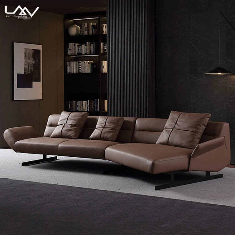 Italian Minimalist Wooden Frame Leather Living Room 3 Seat Sofa Modern Luxury Sofa Set Furniture For Hotel Villa Art Hall