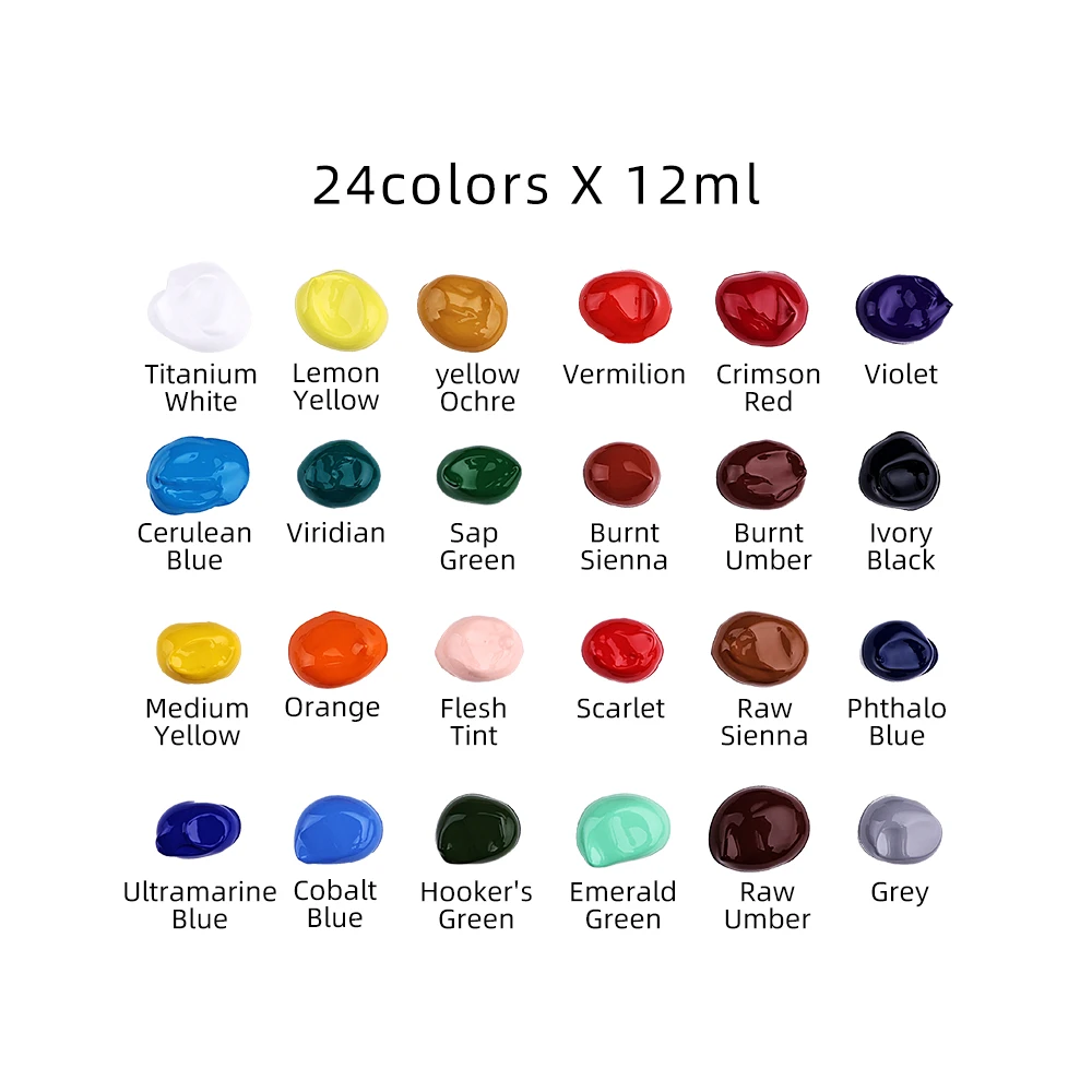 Xin Bowen 12ML 24 Colors High Quality Professional Acrylic Paint Set With Strong Coverage  For Art Stone Glass Canvas Painting