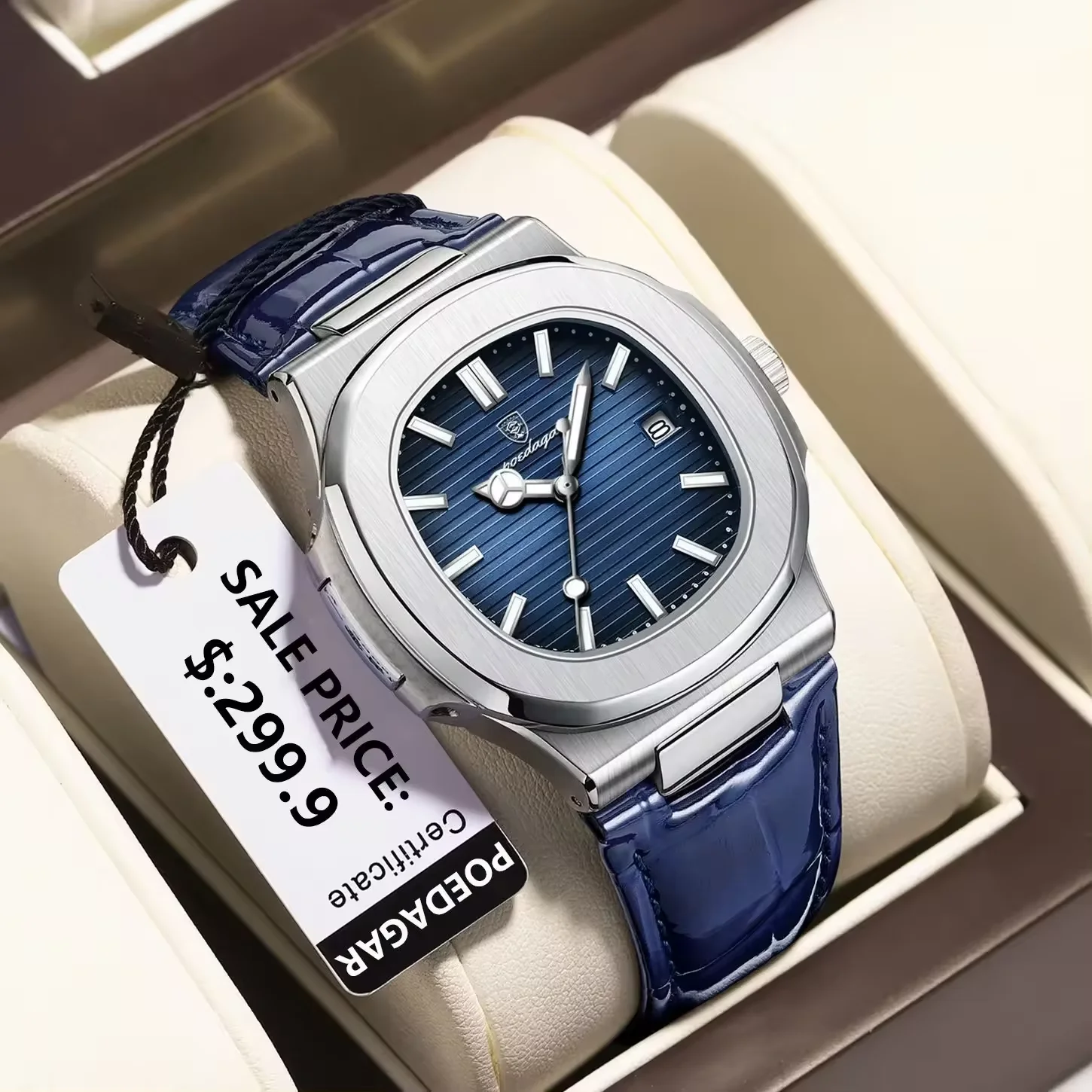 POEDAGAR 613 Leather Strap Mens New Luxury Fashion Watch Luminous Waterproof Quartz Watches with Date