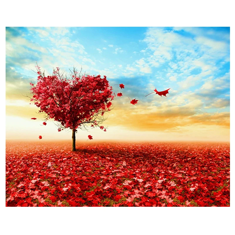 
QIQI GIRL 40x50 Full Diamond Painting 5D Square/Round Landscape Love Maple Leaf Tree Art Mosaic 