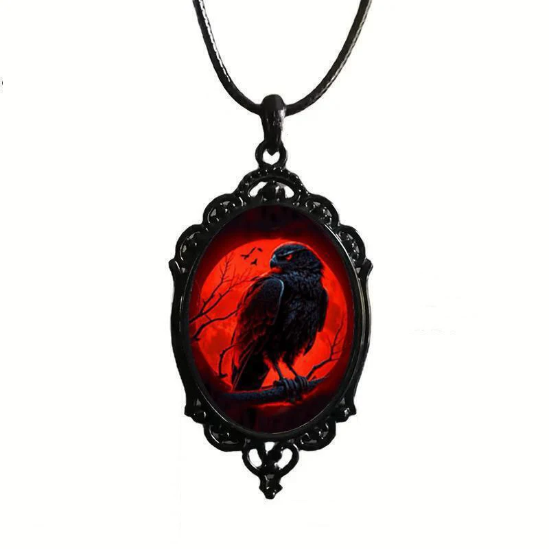 Винтажный Готический Овальный Кулон ворона крест ведьма Хэллоуин кулон ожерелье оптом