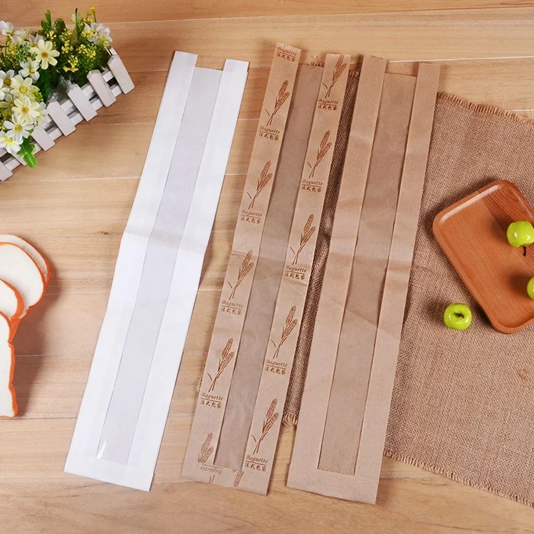 Индивидуальный принт, коричневая французская Сумочка для багета, оптовая продажа, коричневый бумажный пакет для хлеба с окошками