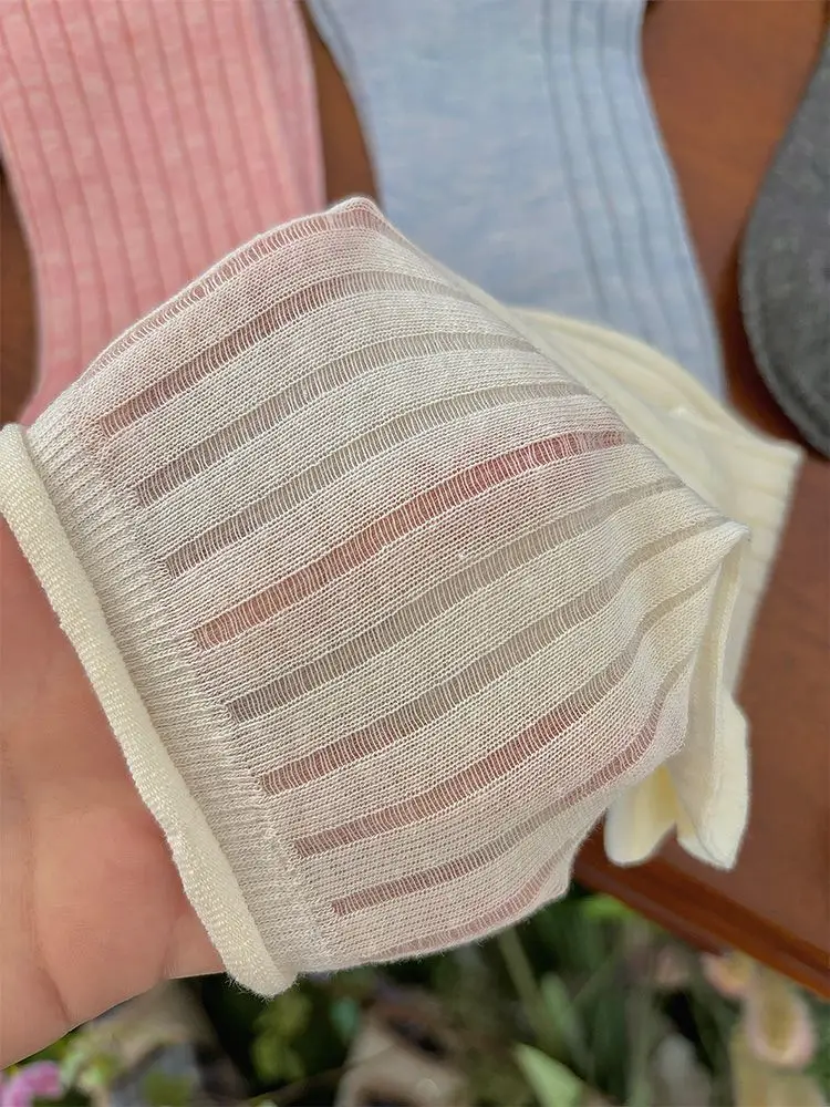 Hot Sale Summer Female Korean Version Socks Thin Solid Color Breathable Mesh Roll Edge Socks