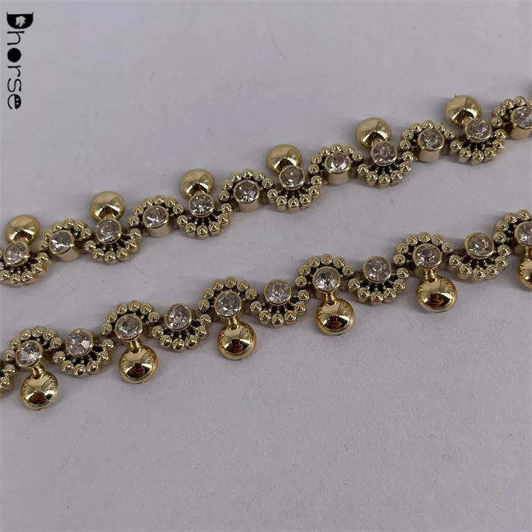Wholesale crystal diamond applique Chain glass rhinestone trim Sew on clothing DIY Decorations