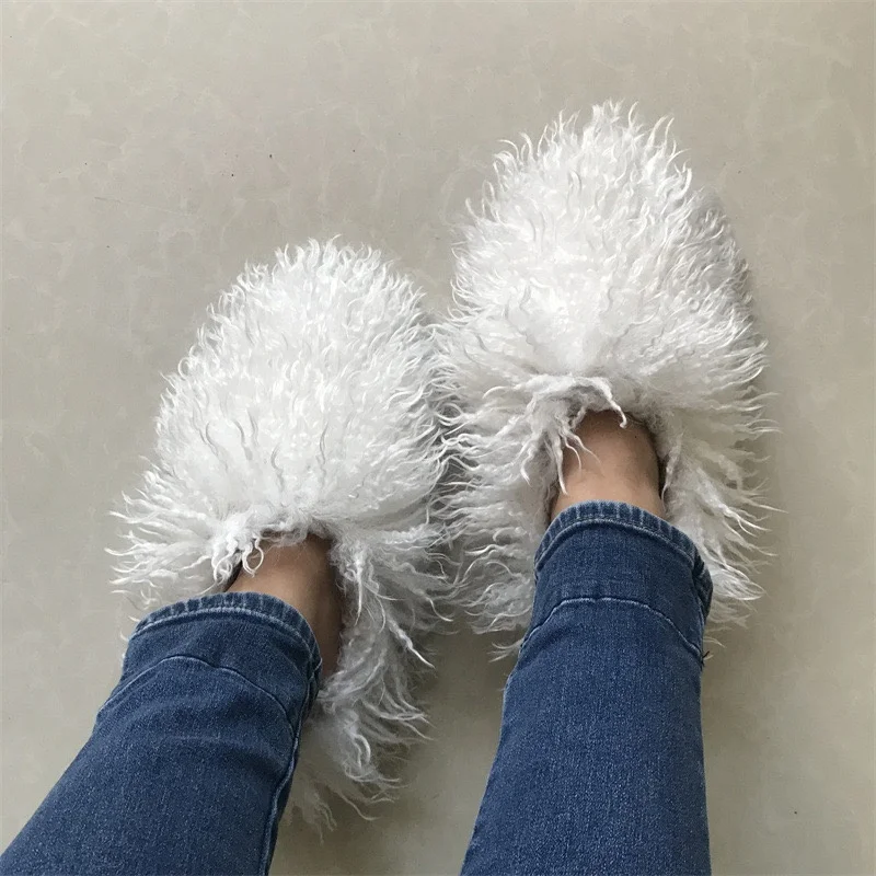Stnm 20024 Wholesale New Long Wool Slippers Mongolia Beach Wool Slippers Women Fashion Fur Slippers