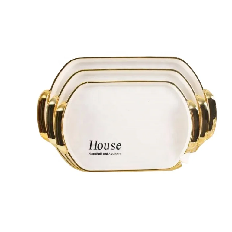 Factory Wholesale Corrugated Plastic Storage Clear Gold-plated Fruit Tea Set Tray Household Snack Plate Dish