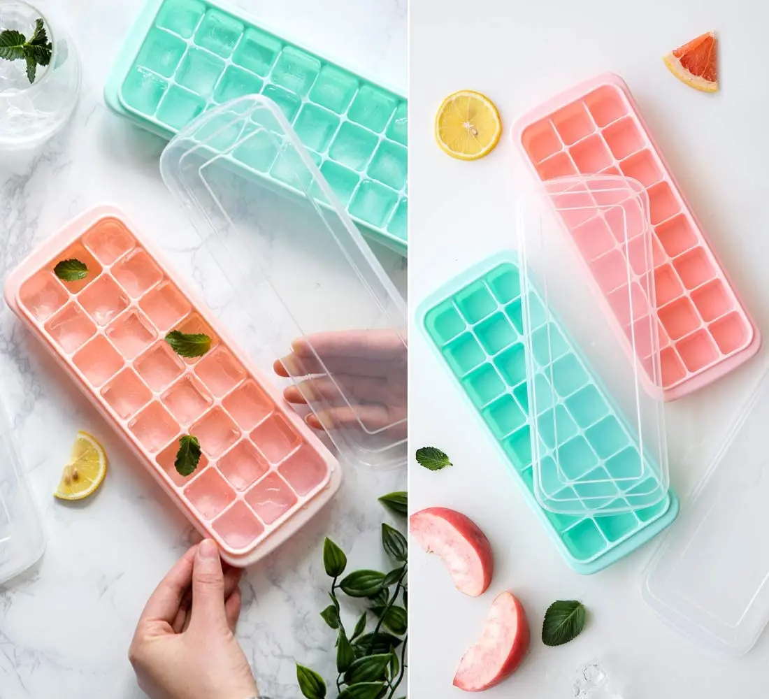 Amazon Easy-Release BPA Free Stackable 24& 36 Ice Cube Molds Whiskey popsicle Cocktail Silicone Ice Cube Tray with Plastic Lid
