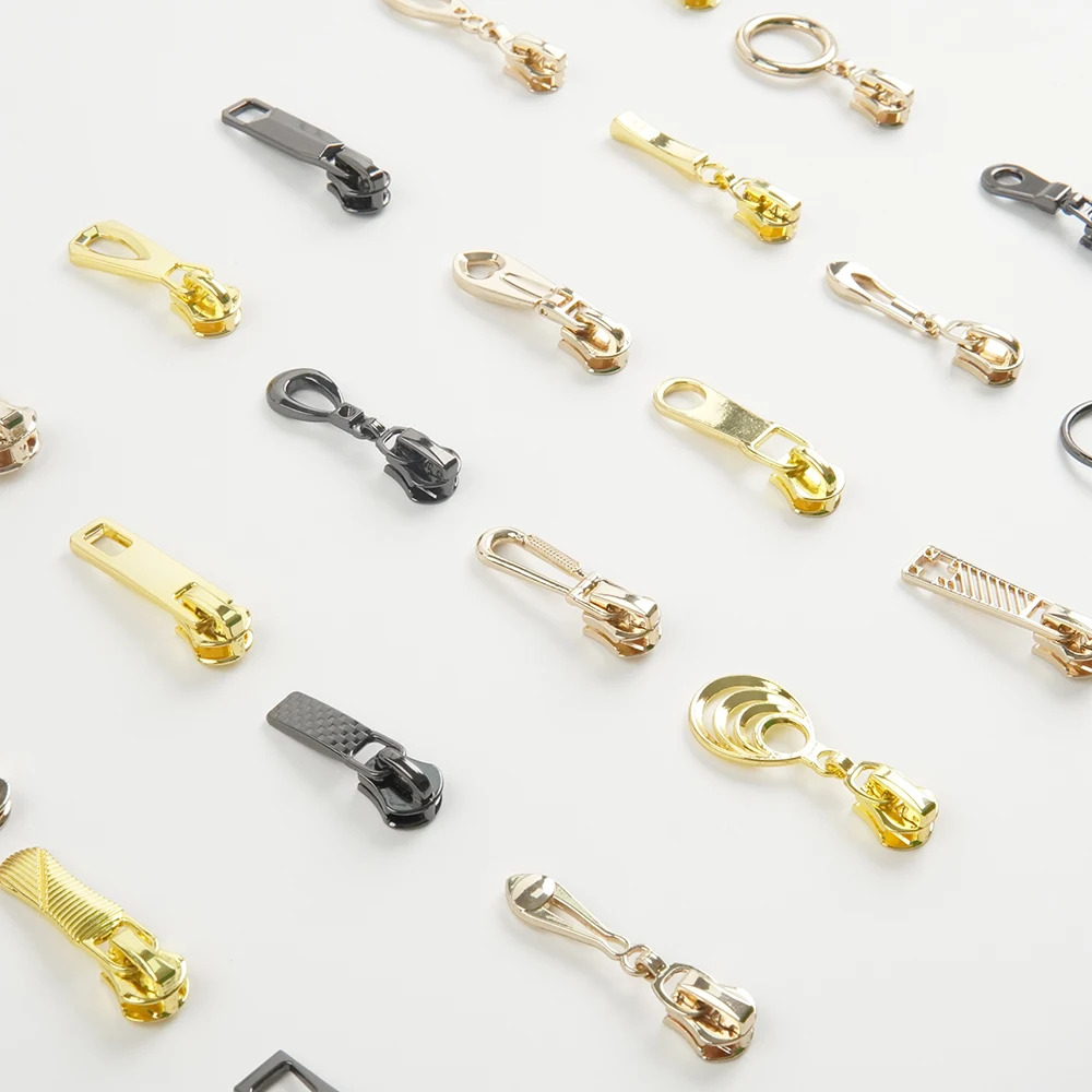 Custom clothes zipper slider pulls gold metal zippers puller 5 accessories for bags