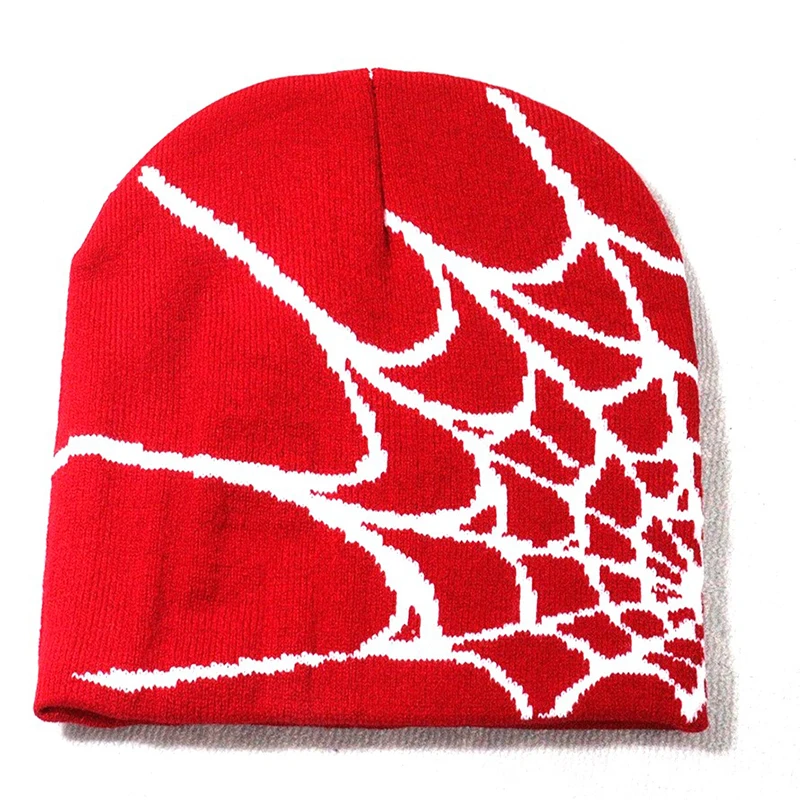 Wholesale Custom y2k accessories fashion style spider web gothic street wear jacquard knit beanie hat for men and women