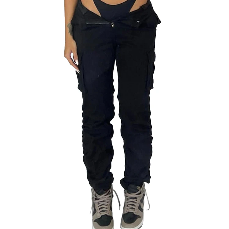Custom OEM Manufacturer Vintage Pockets High Waist Streetwear baggy Casual ladies Long parachute Cargo Pant for women Trousers