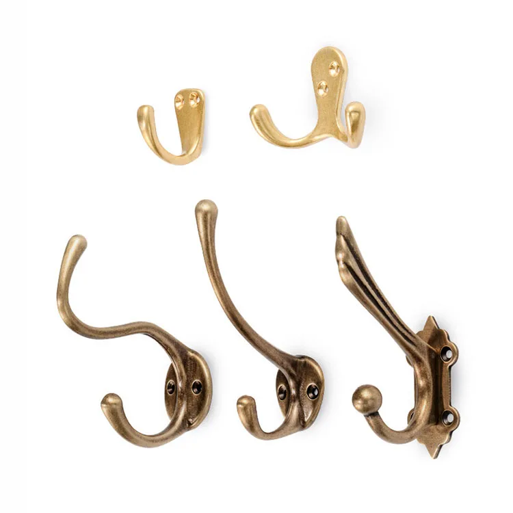 Factory Wholesale Custom Modern Classic Antique Metal Golden Solid Brass Mounted 2 Double J Key Rack Coat And Hat Hook For Wall