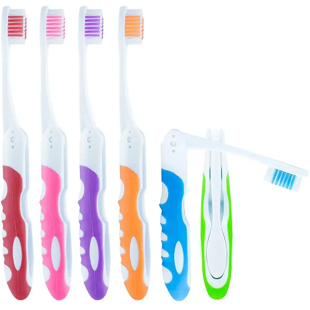 Portable Folding Travel Toothbrush for adult with Nylon 610 medium soft bristles 2pack BPA free for wholesale