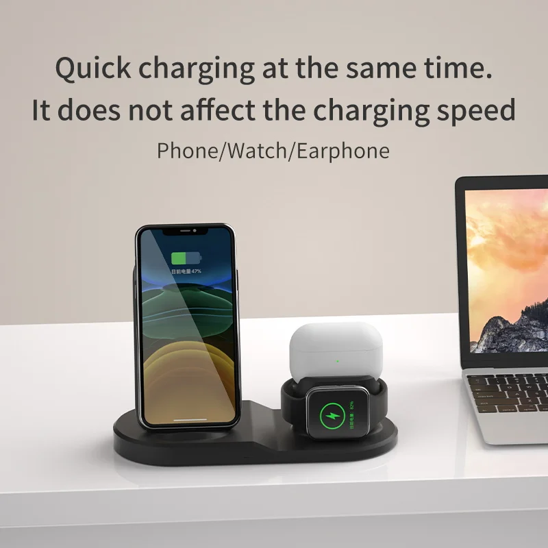 3  in 1 wireless charger holder 15w magnet fast charging stand for mobile phone smart watch earbuds