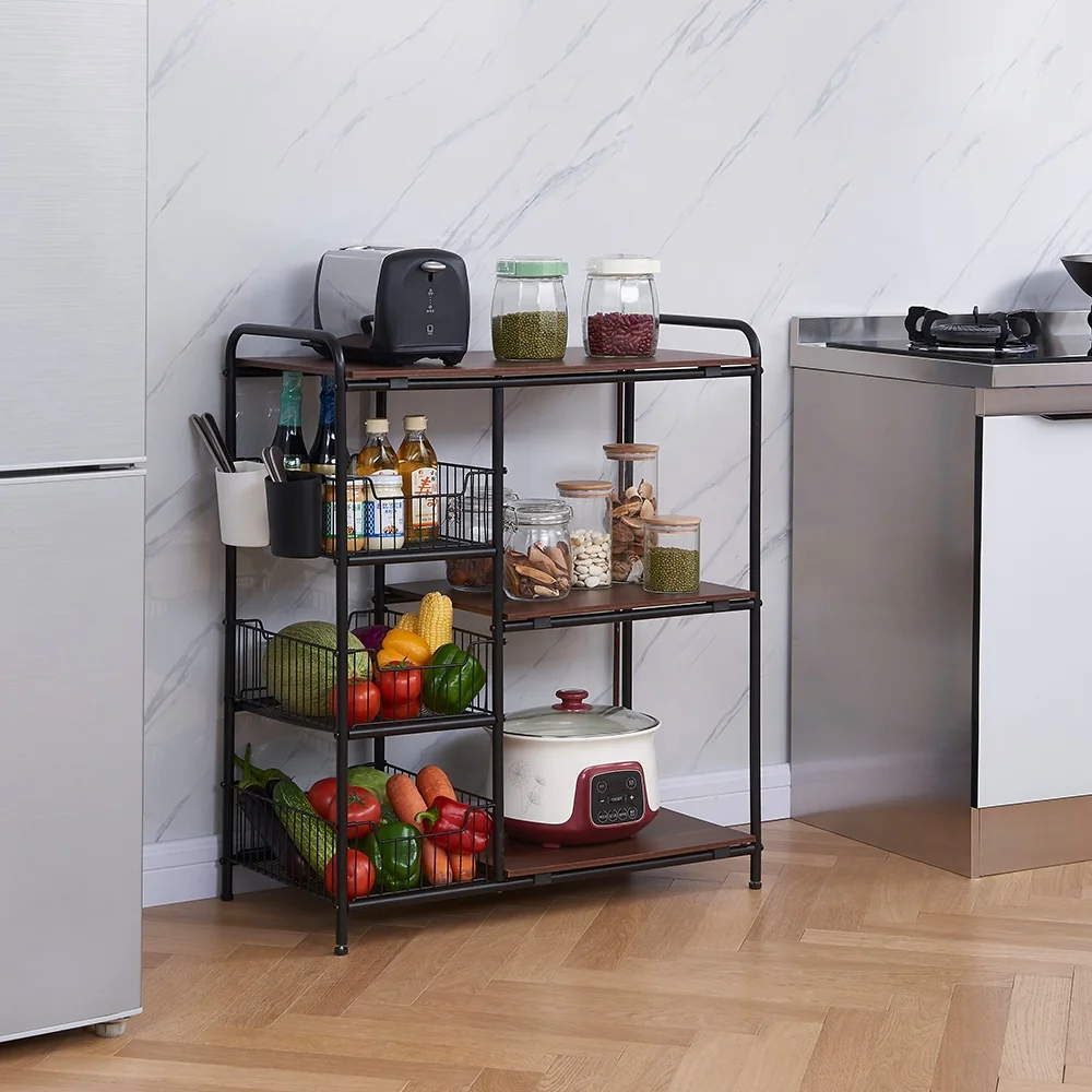 China Factory Supplier Multi-purpose Living Room Kitchen Wood Folding Shelf Dish Rack Storage Holders