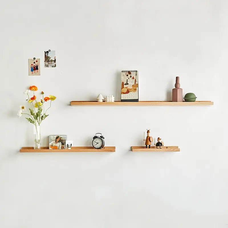 Solid Wood Flat Partition Mounted Tv Decorative U Shapewall Wall Black Decoration Storage Set Wooden Float Shelf