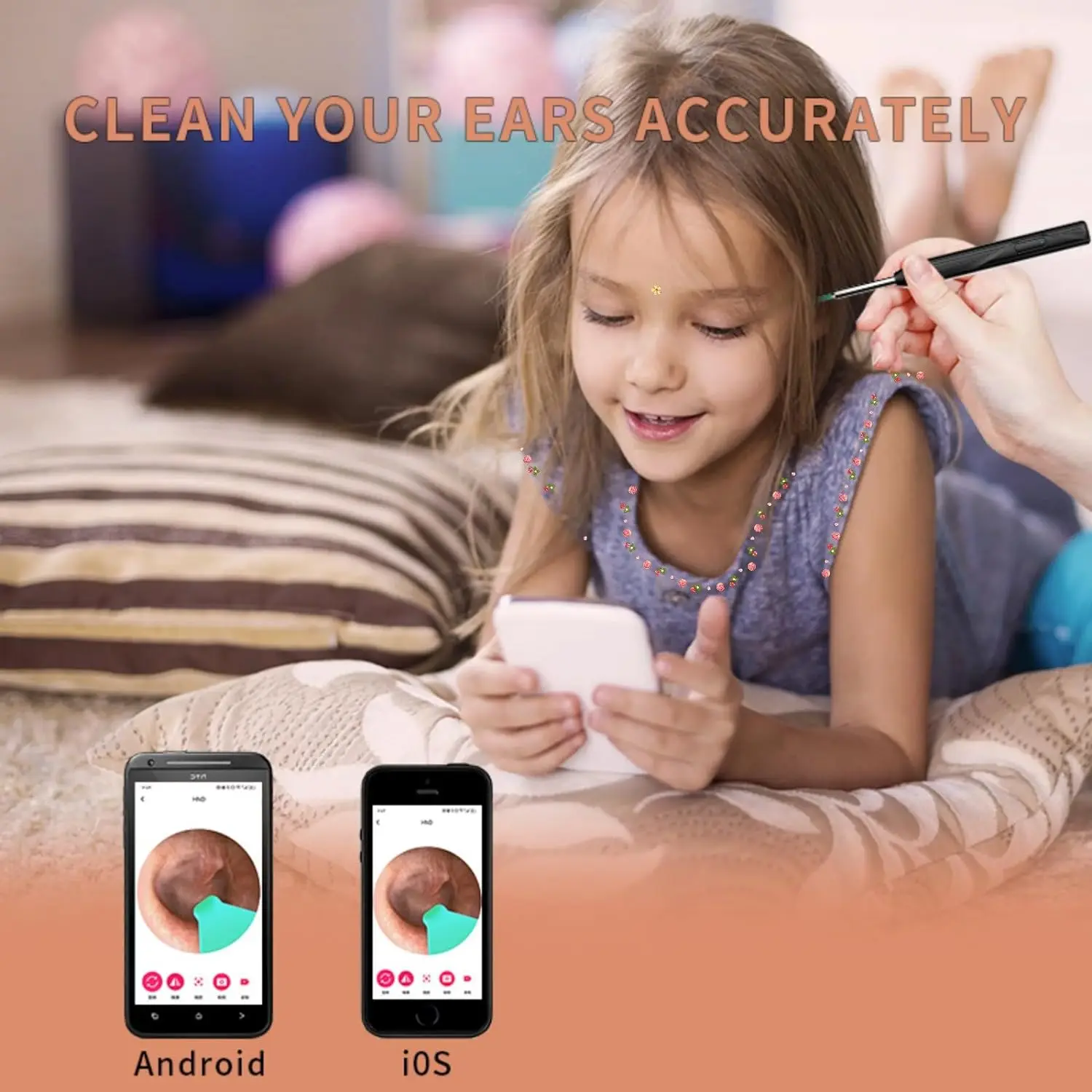 Black integrated spoon head Ear Wax Removal-Earwax Removal Tool  visual earpick Ear Cleaner  with Camera with Light