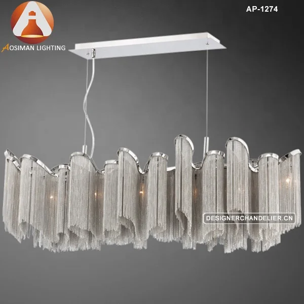 Nickel Chain Linear Chandelier Rectangular Suspension 7 Light Pendant