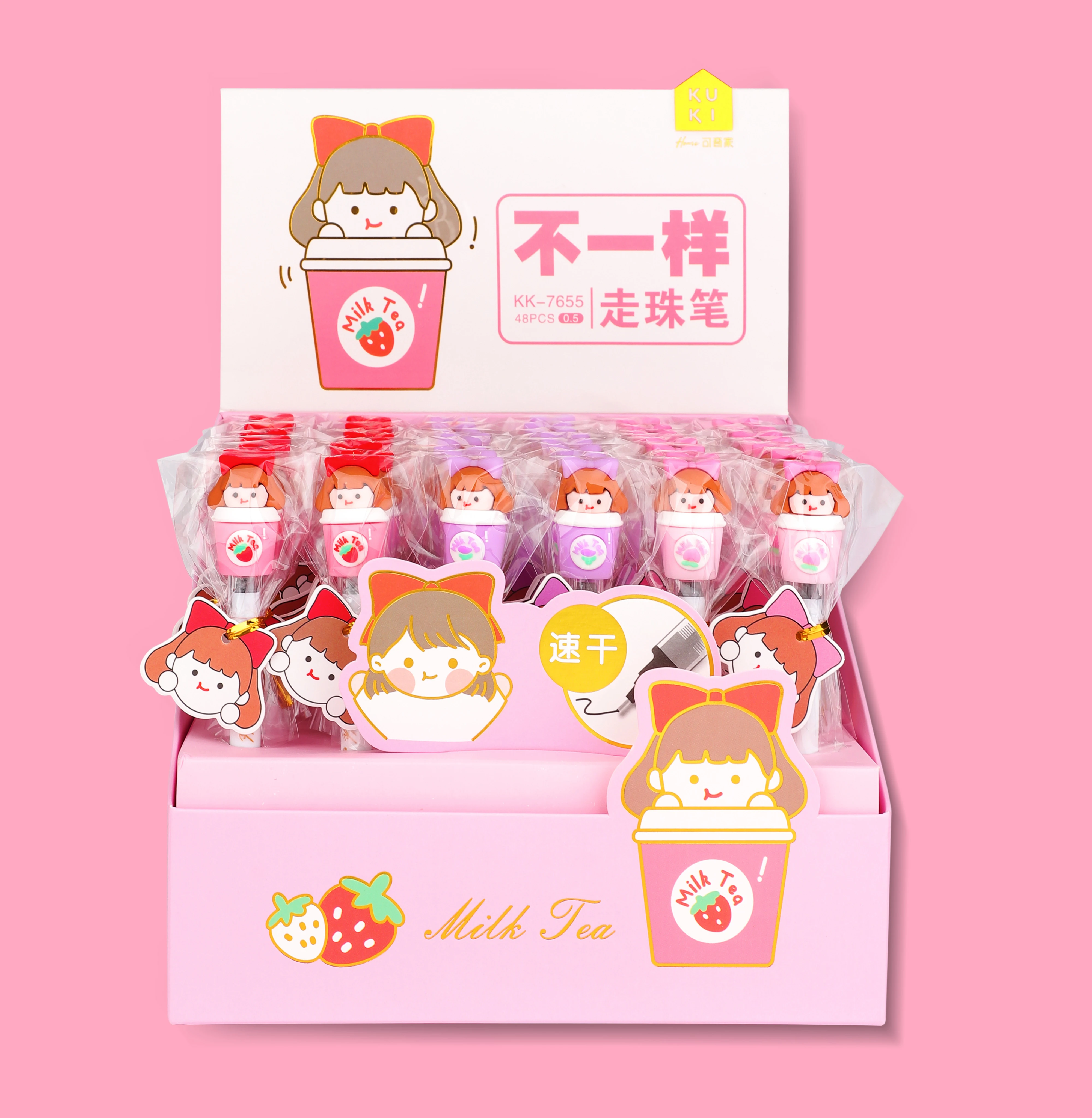 Hot Selling Plastic Promotional Kawaii Pen 0.5mm Korean Pens Cartoon Cute Gel Pen stationery for girl gift