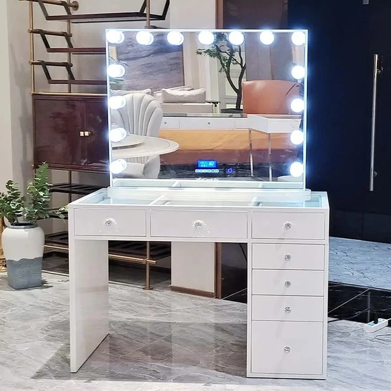 Modern White 7 Drawer Dresser Hollywood Style LED Light Bulb Dresser Mirror Makeup Table Removable Bedroom Dresser Wholesale